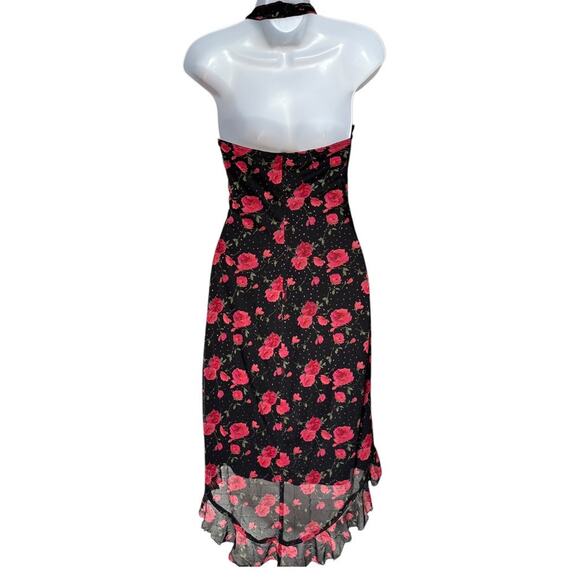 VTG Y2K Rampage Dark Floral Mesh Halter Babydoll Whimsygoth Fairy Slip Dress S - Picture 4 of 13